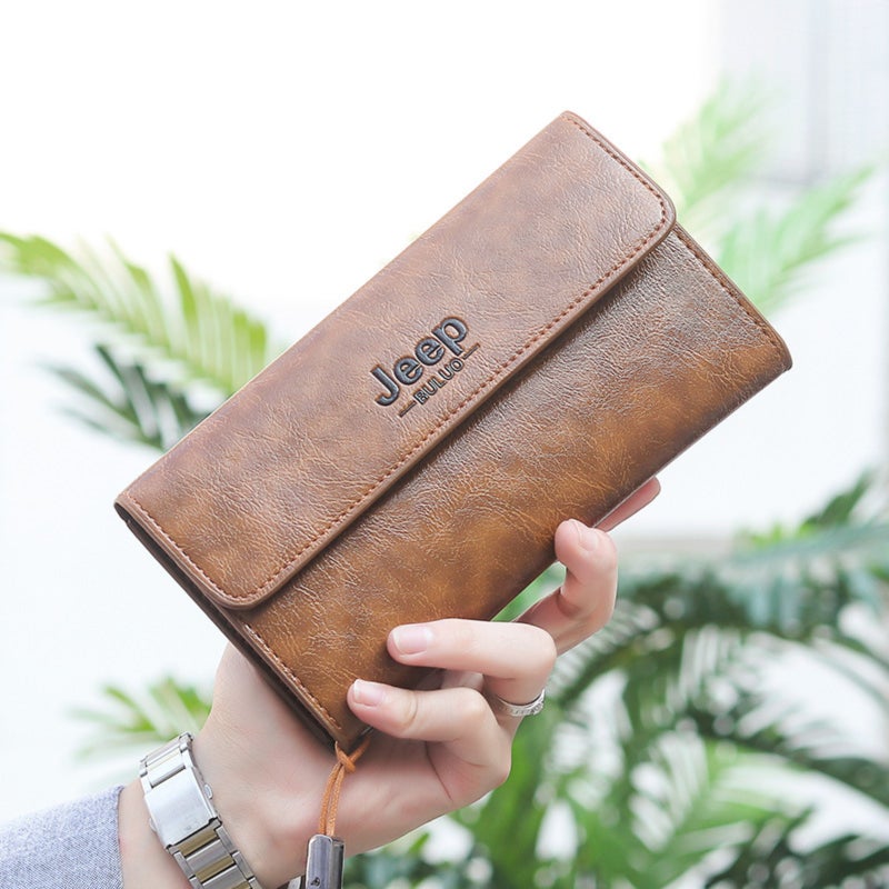 جيب بولو محفظة طويلة من الجلد الصناعي، حقيبة تخزين كبيرة السعة متعددة البطاقات (لون كاكي) - Image 5